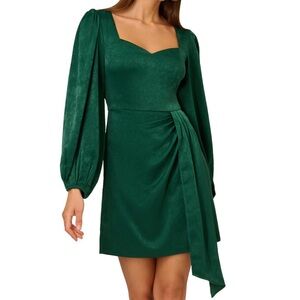 Adrianna Papell Women's Short Satin Dress, Dark Ivy, 14